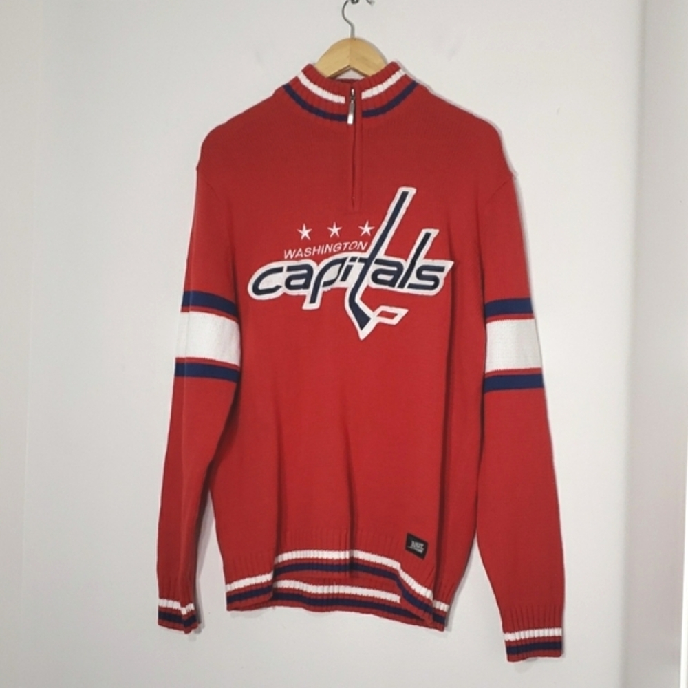NHL Washington Capitals Hockey Red Knit Long Sleeve Sweater Mens Large Super Fan